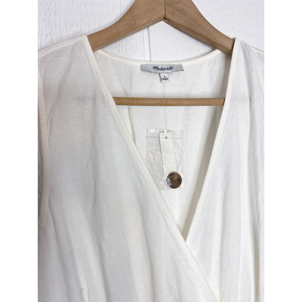 MADEWELL White Button Waist Cotton/Linen Blend Wrap Midi Dress US 6 NWT - Picture 8 of 14